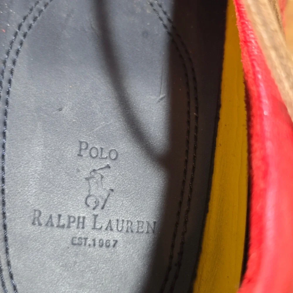 Polo Ralph Lauren Red Leather Boat Shoes Mens Size 12 D‎ Nautical Preppy Casual